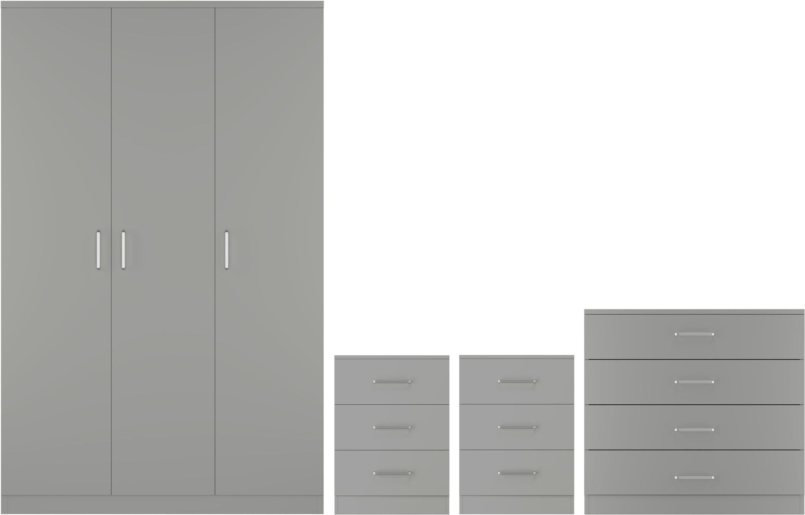 Dakota 3 Door Wardrobe Bedroom Set - Light Grey