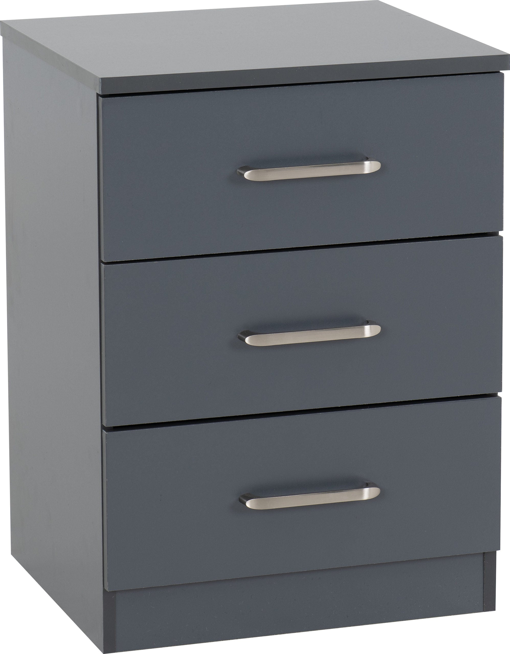 Dakota 3 Drawer Bedside - Dark Grey