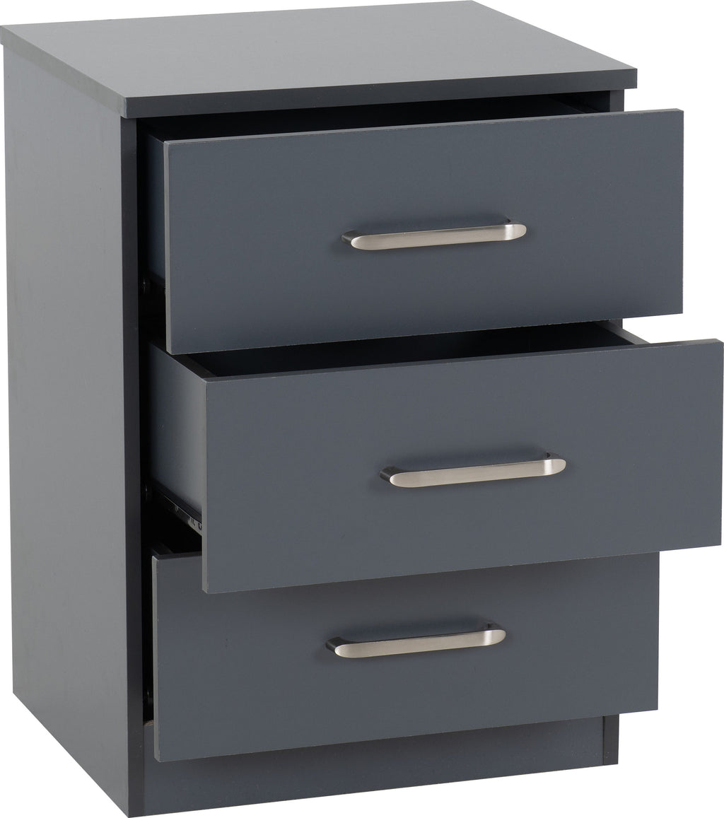 Dakota 3 Drawer Bedside - Dark Grey