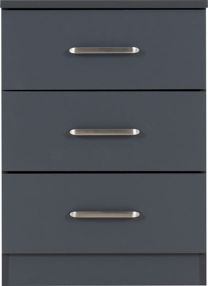 Dakota 3 Drawer Bedside - Dark Grey