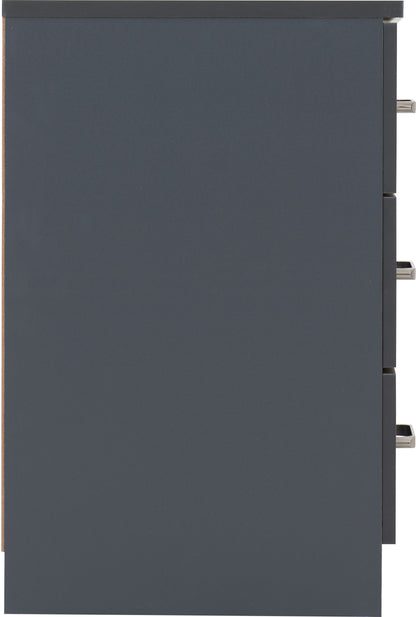 Dakota 3 Drawer Bedside - Dark Grey