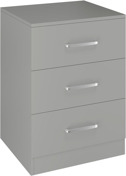 Dakota 3 Drawer Bedside - Light Grey