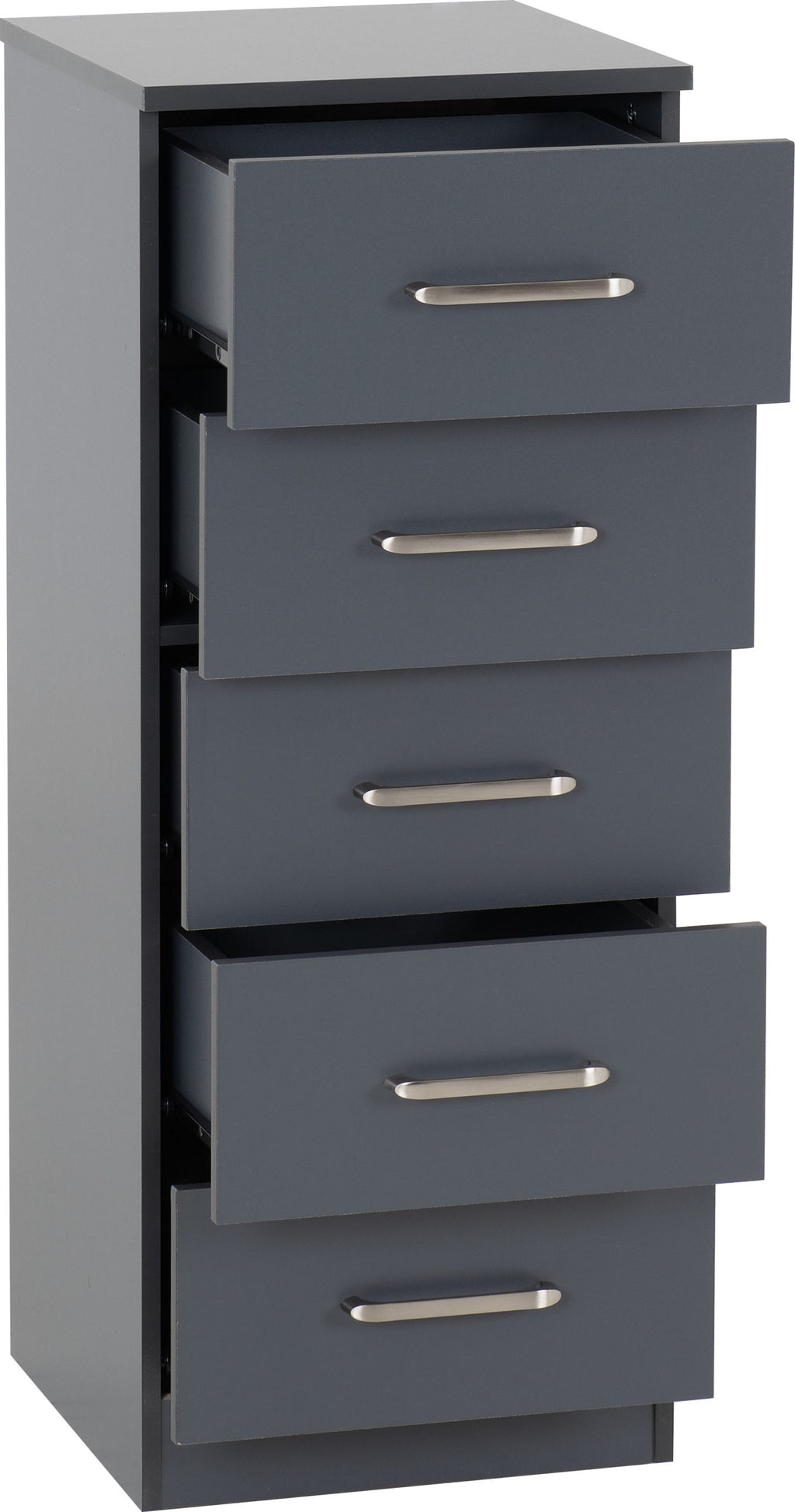 Dakota 5 Drawer Narrow Chest - Dark Grey