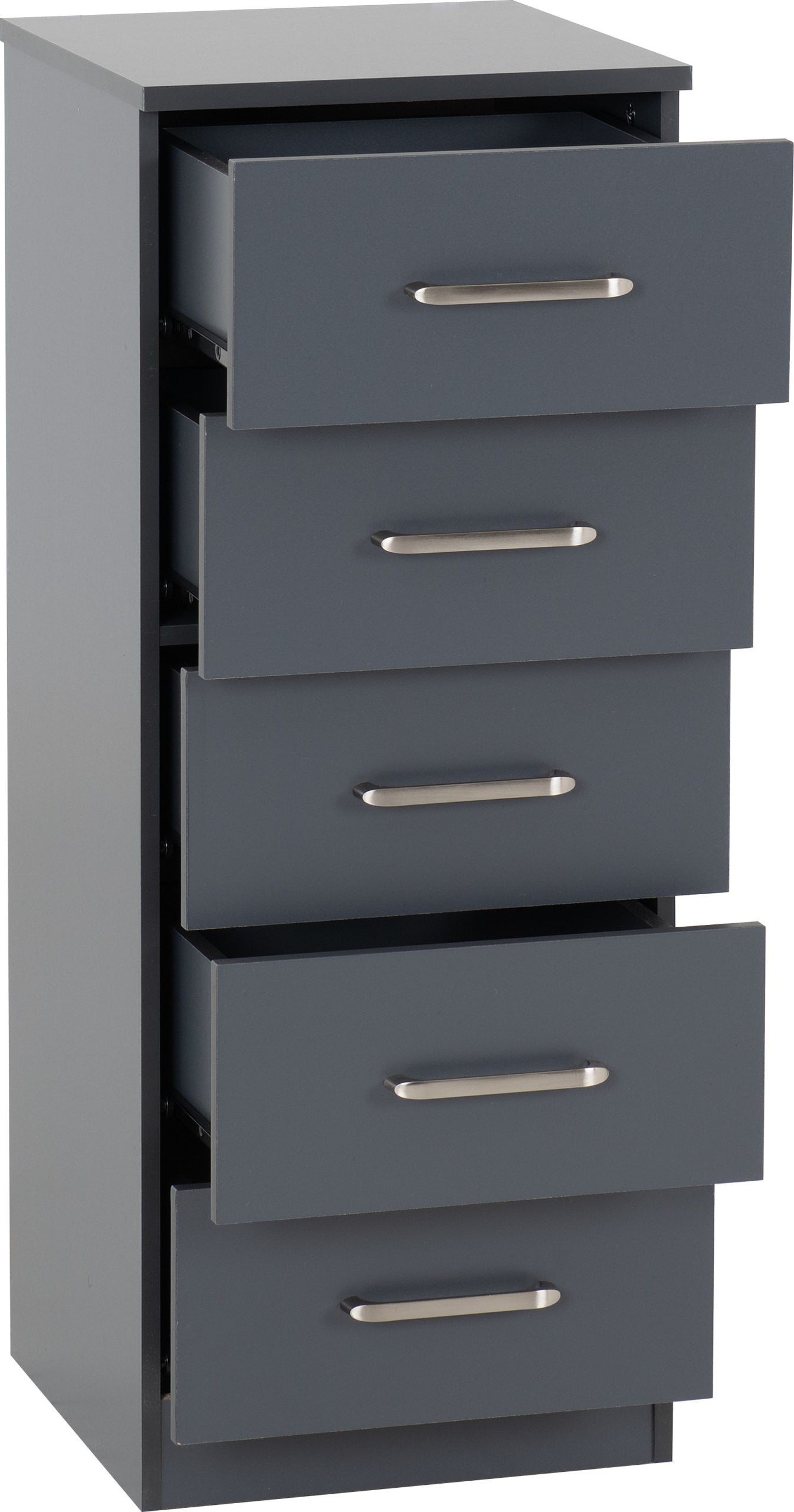 Dakota 5 Drawer Narrow Chest - Dark Grey