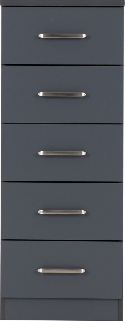 Dakota 5 Drawer Narrow Chest - Dark Grey