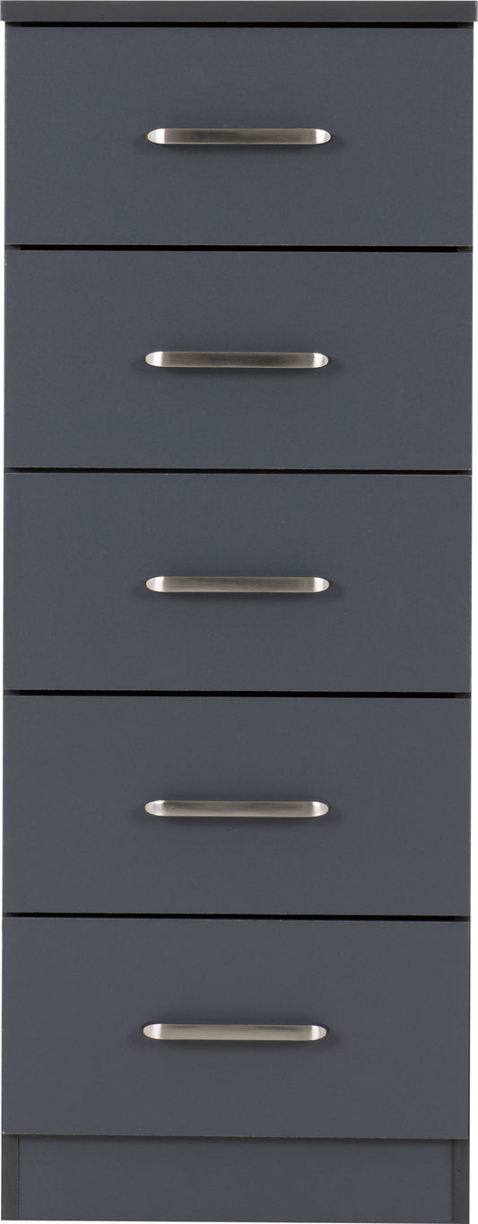 Dakota 5 Drawer Narrow Chest - Dark Grey