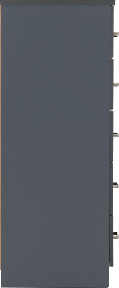 Dakota 5 Drawer Narrow Chest - Dark Grey
