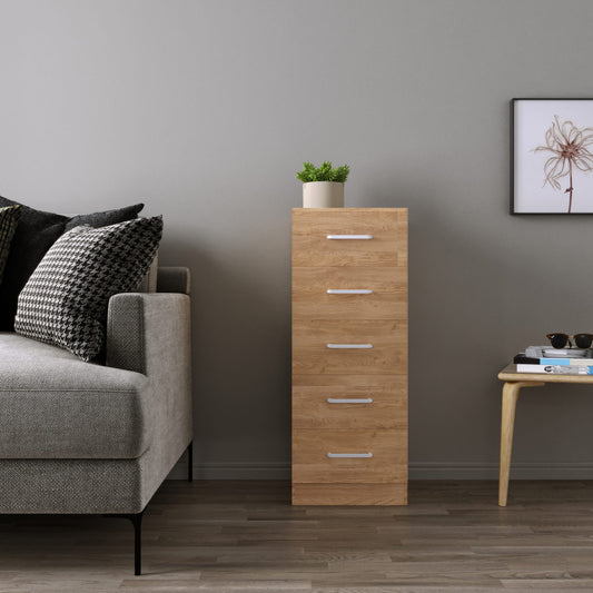 Dakota 5 Drawer Narrow Chest - Oak Effect