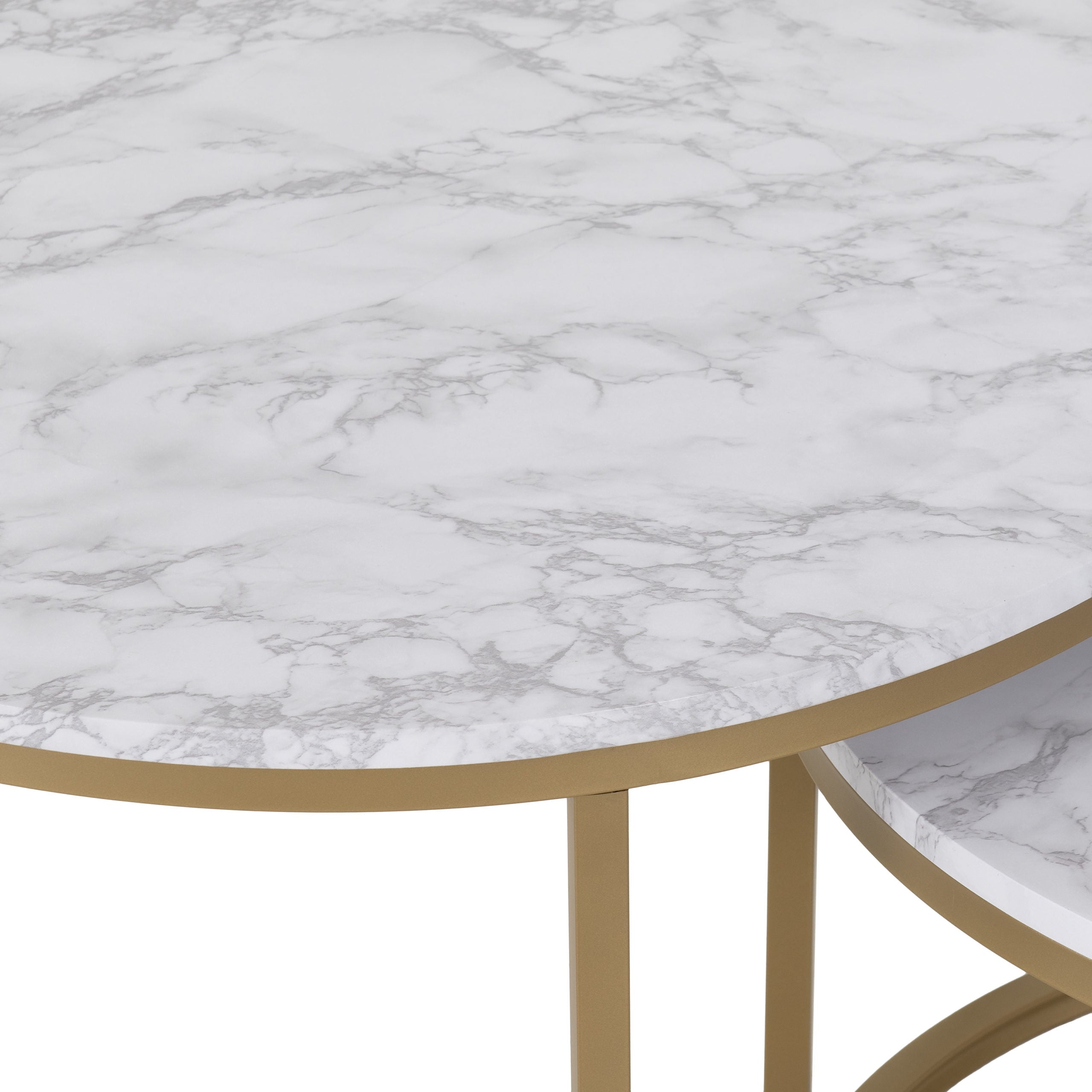 Dallas Round Coffee Table Set - Marble/Gold Effect