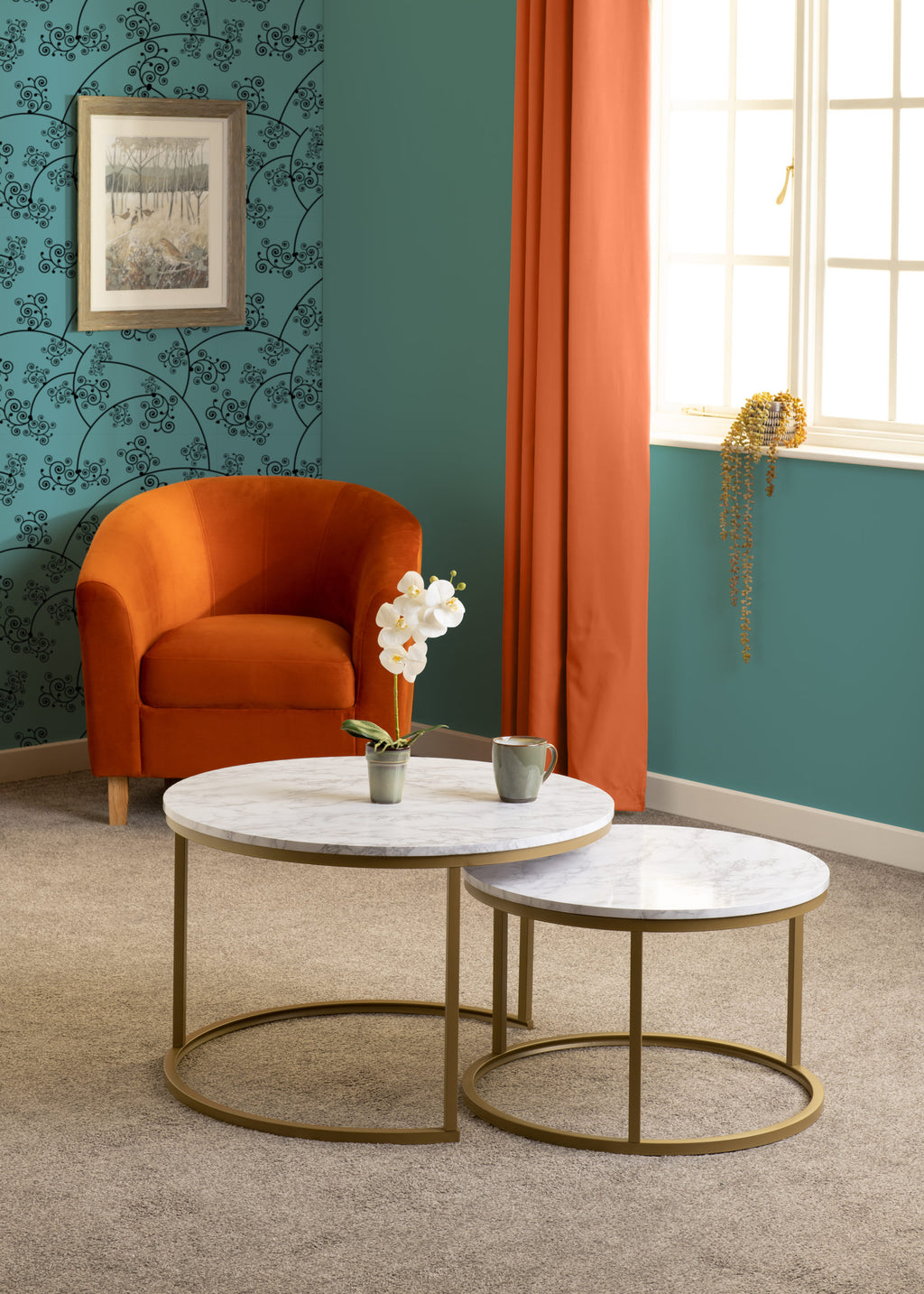 Dallas Round Coffee Table Set - Marble/Gold Effect