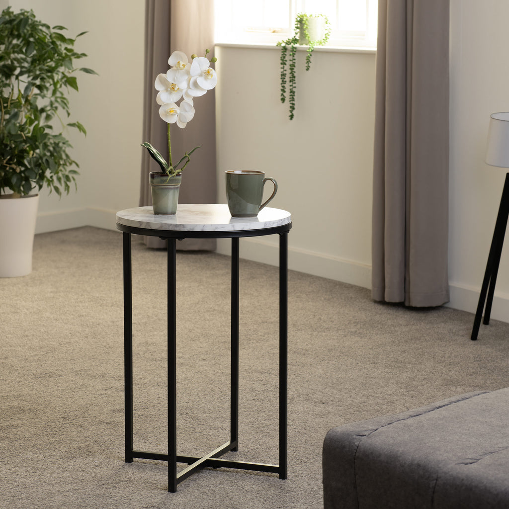 Dallas Side Table - Marble/Black