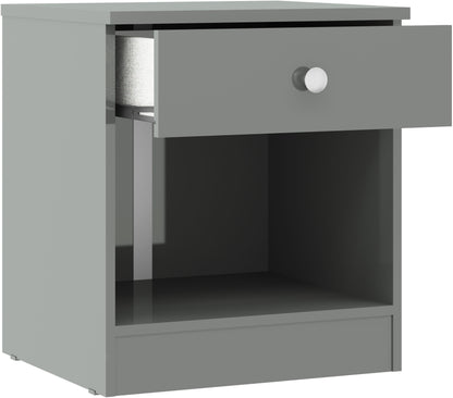 Denver 1 Drawer Bedside - Grey Gloss