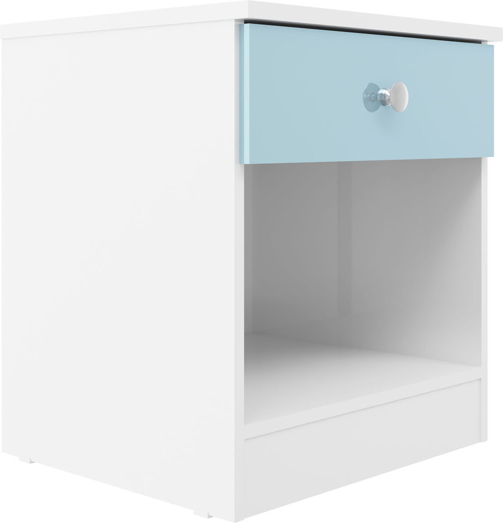 Denver 1 Drawer Bedside - White/Blue Gloss