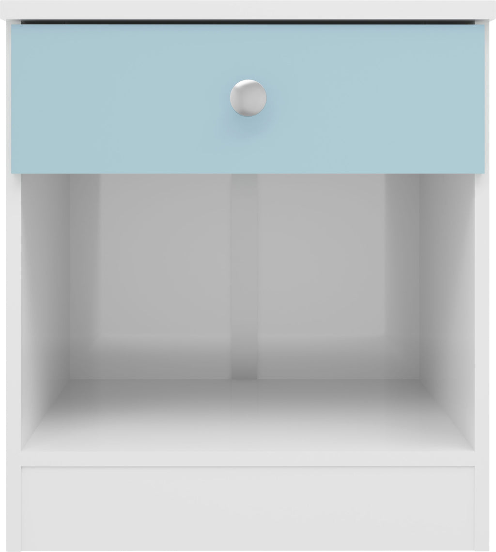 Denver 1 Drawer Bedside - White/Blue Gloss