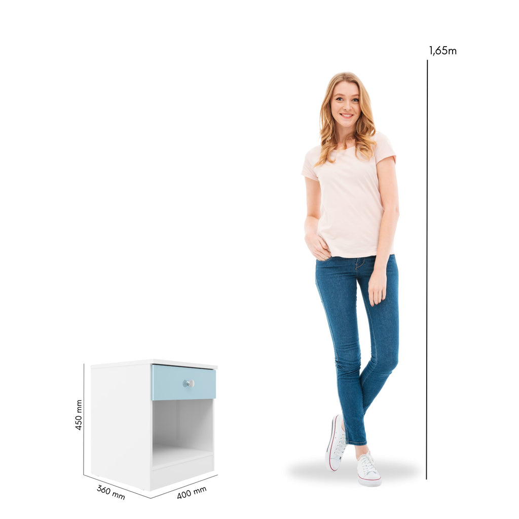 Denver 1 Drawer Bedside - White/Blue Gloss
