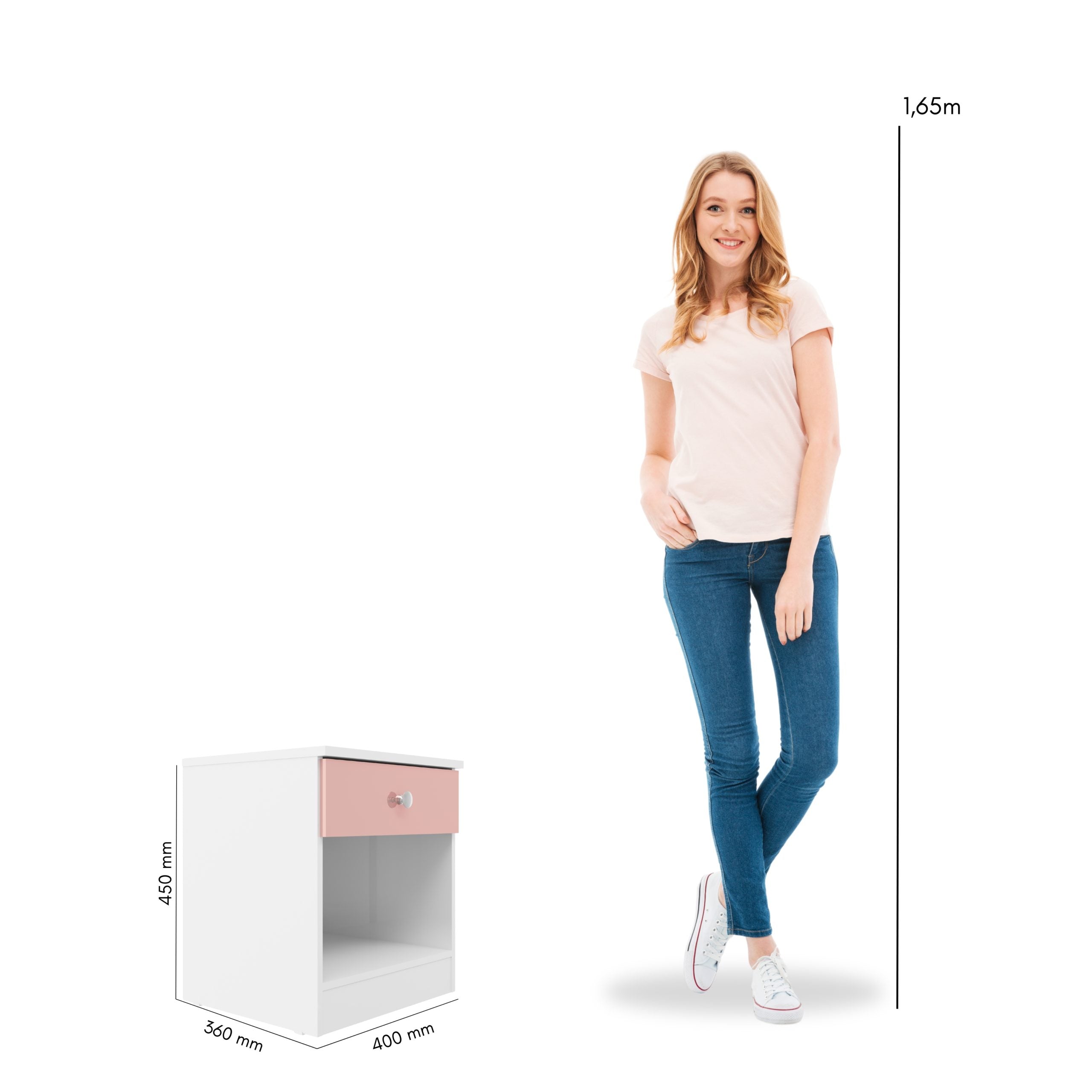 Denver 1 Drawer Bedside - White/Pink Gloss