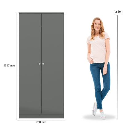 Denver 2 Door Wardrobe - Grey Gloss