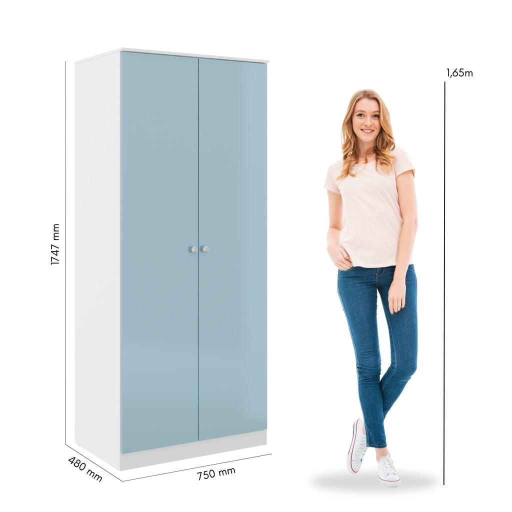 Denver 2 Door Wardrobe - White/Blue Gloss