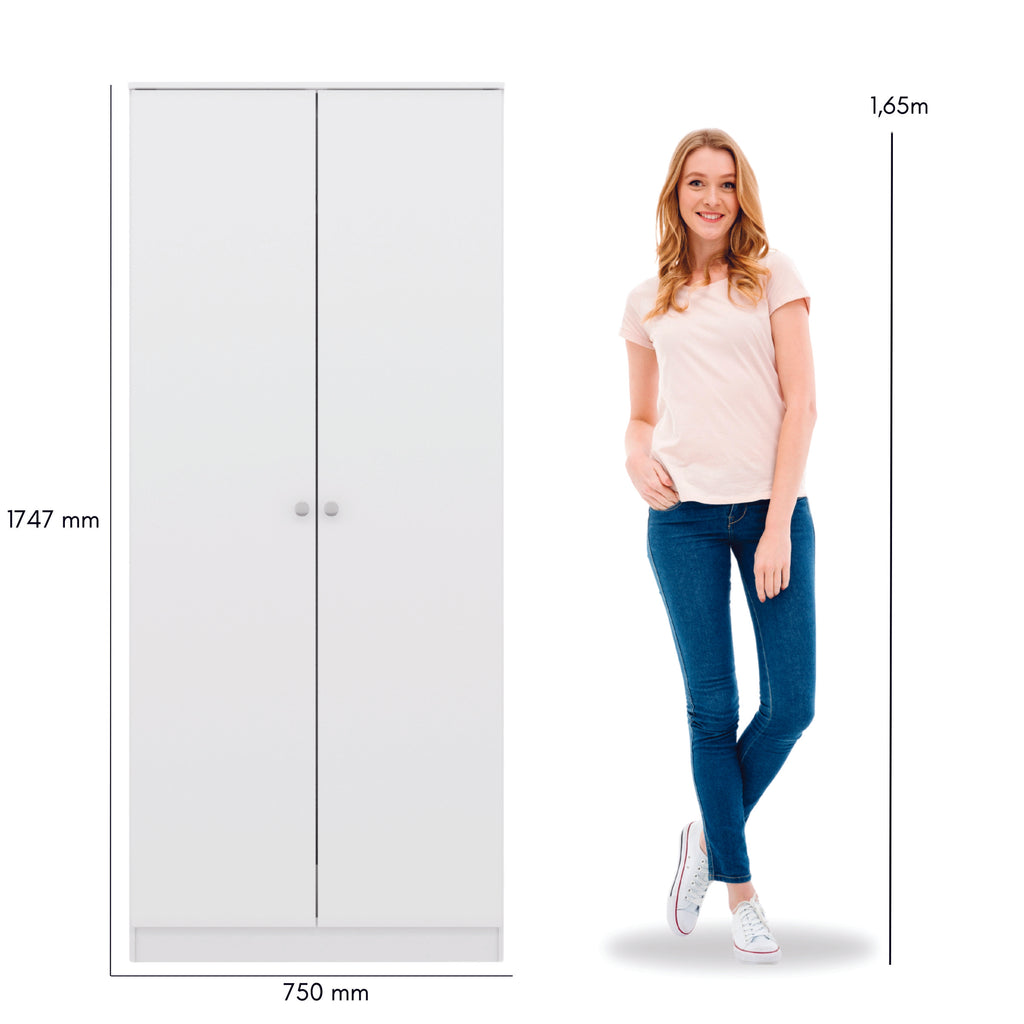 Denver 2 Door Wardrobe - White Gloss