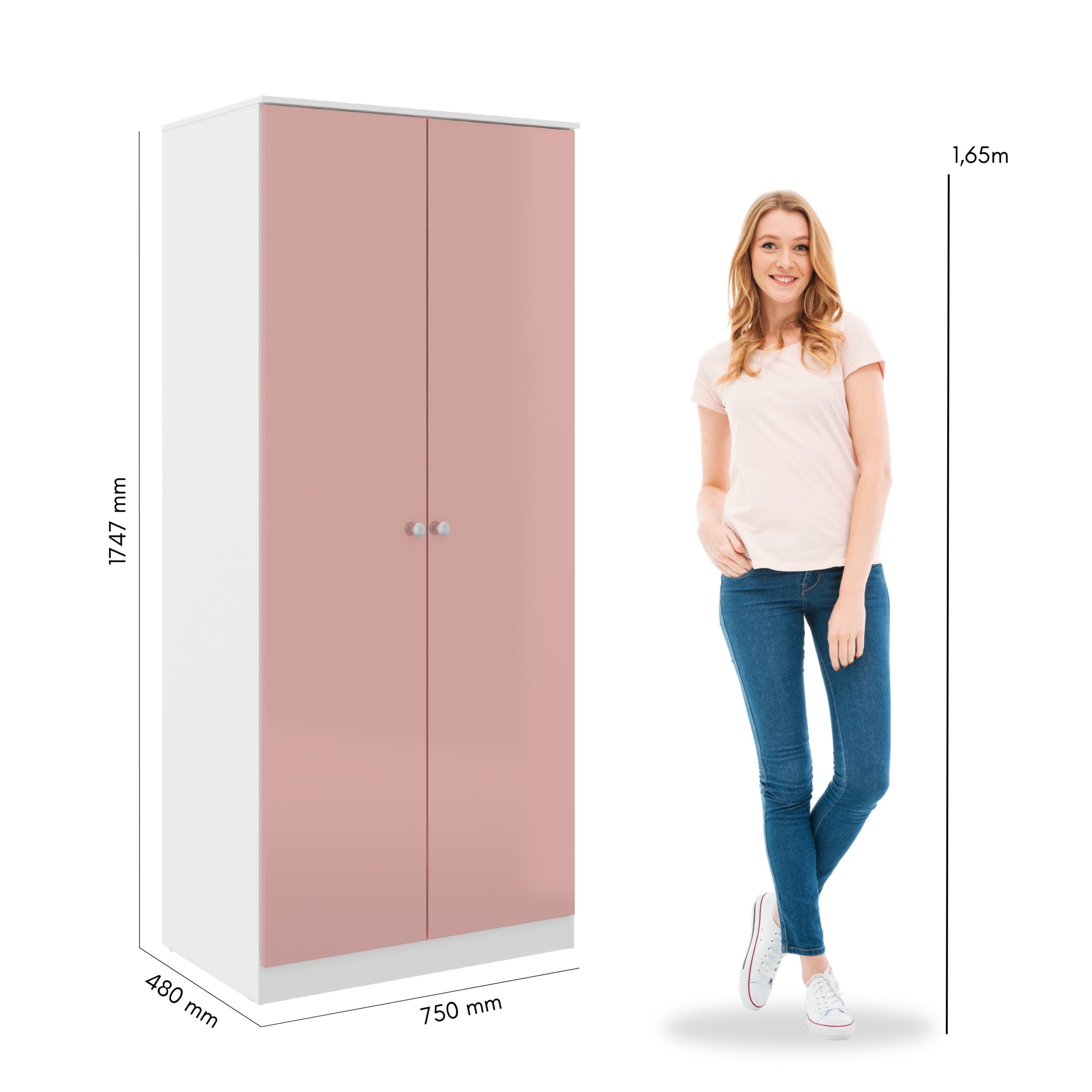 Denver 2 Door Wardrobe - White/Pink Gloss
