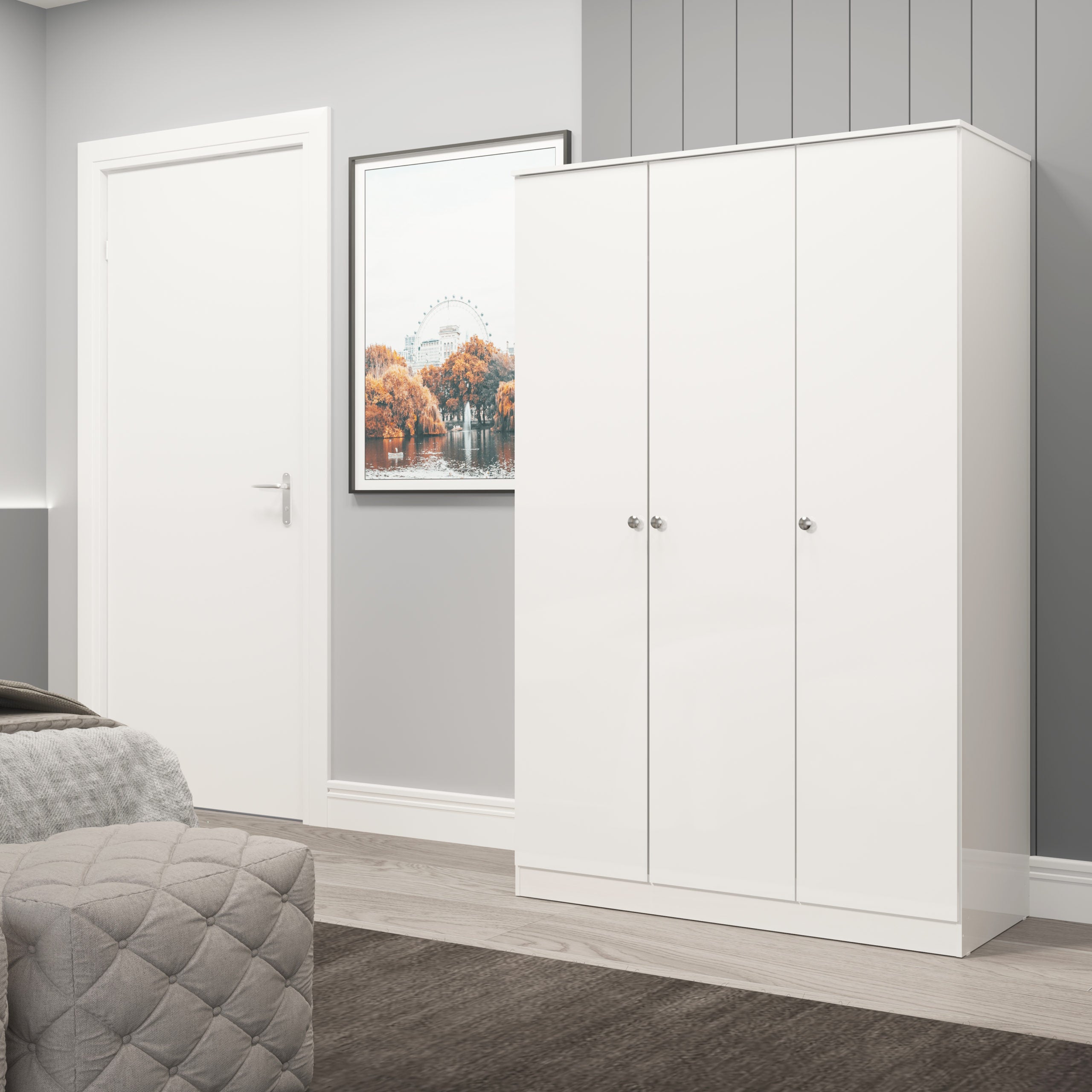 Denver 3 Door Wardrobe - White Gloss
