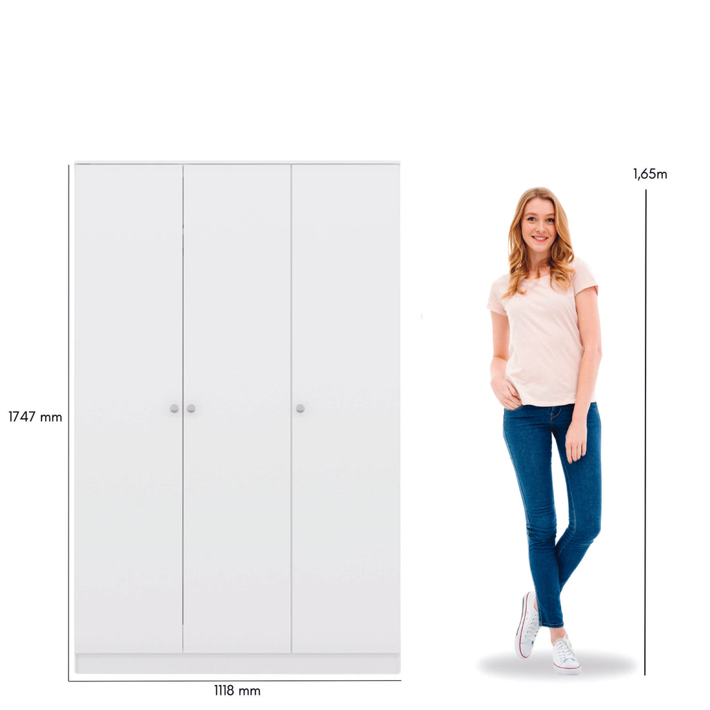 Denver 3 Door Wardrobe - White Gloss