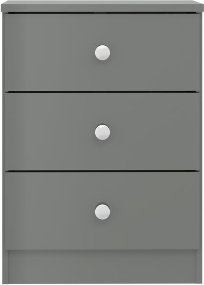Denver 3 Drawer Bedside - Grey Gloss