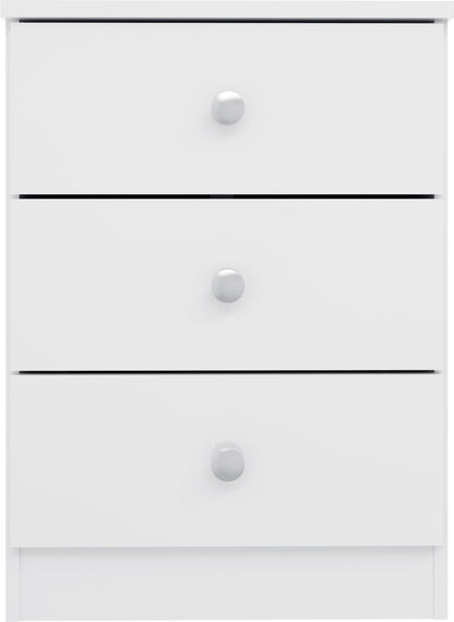 Denver 3 Drawer Bedside - White Gloss