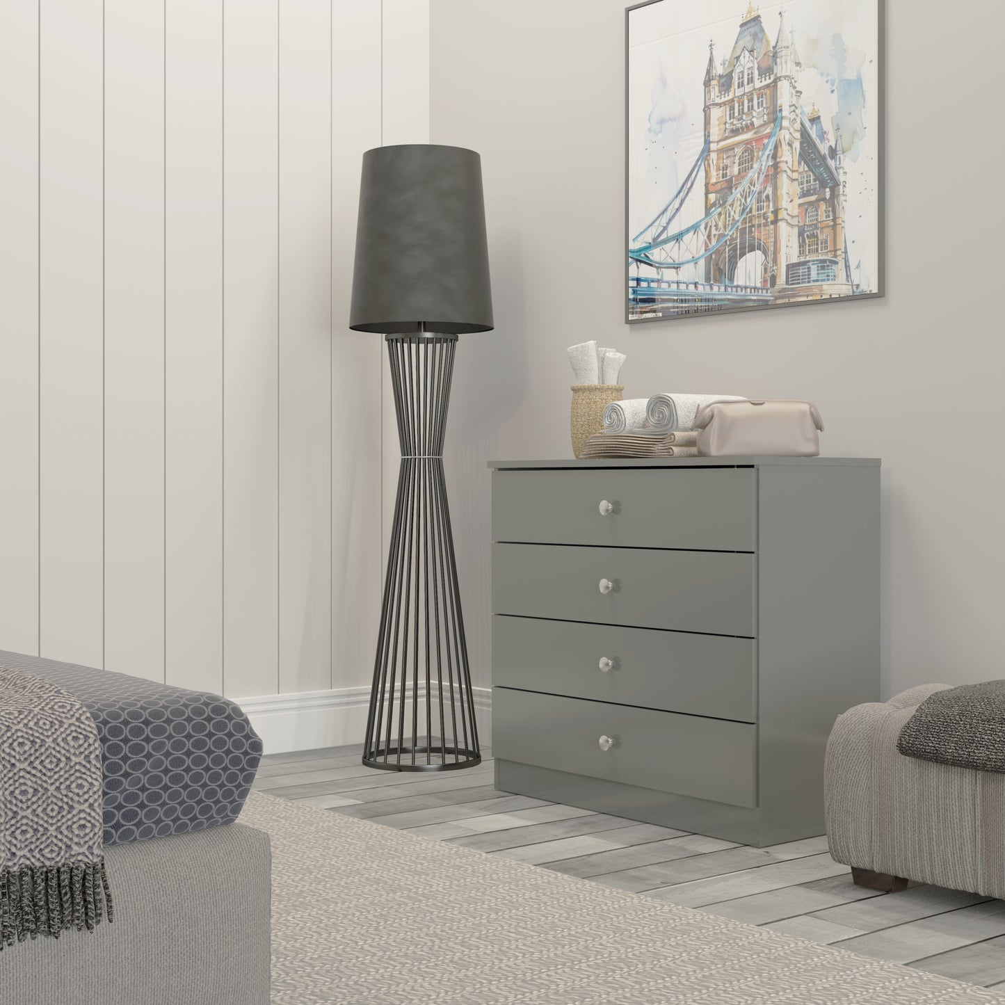 Denver 4 Drawer Chest - Grey Gloss