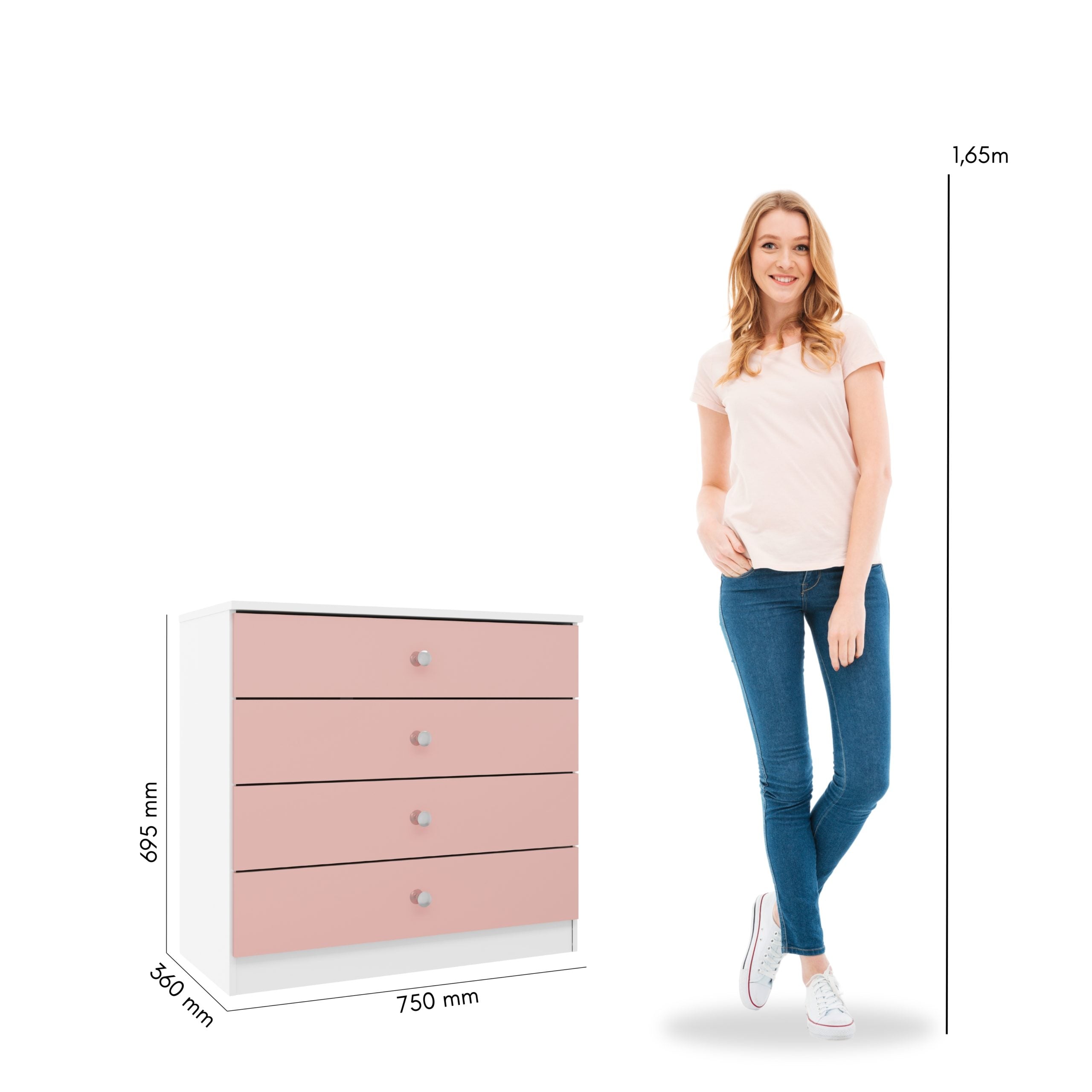 Denver 4 Drawer Chest - White/Pink Gloss