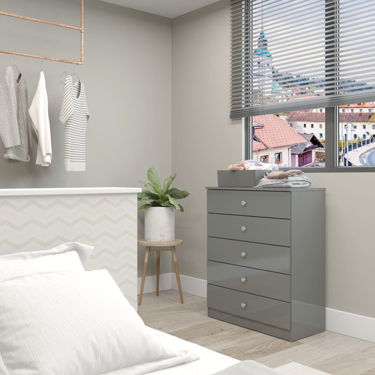 Denver 5 Drawer Chest - Grey Gloss