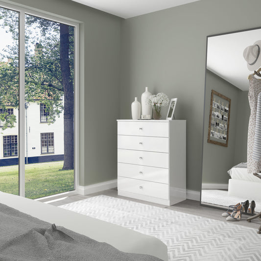 Denver 5 Drawer Chest - White Gloss