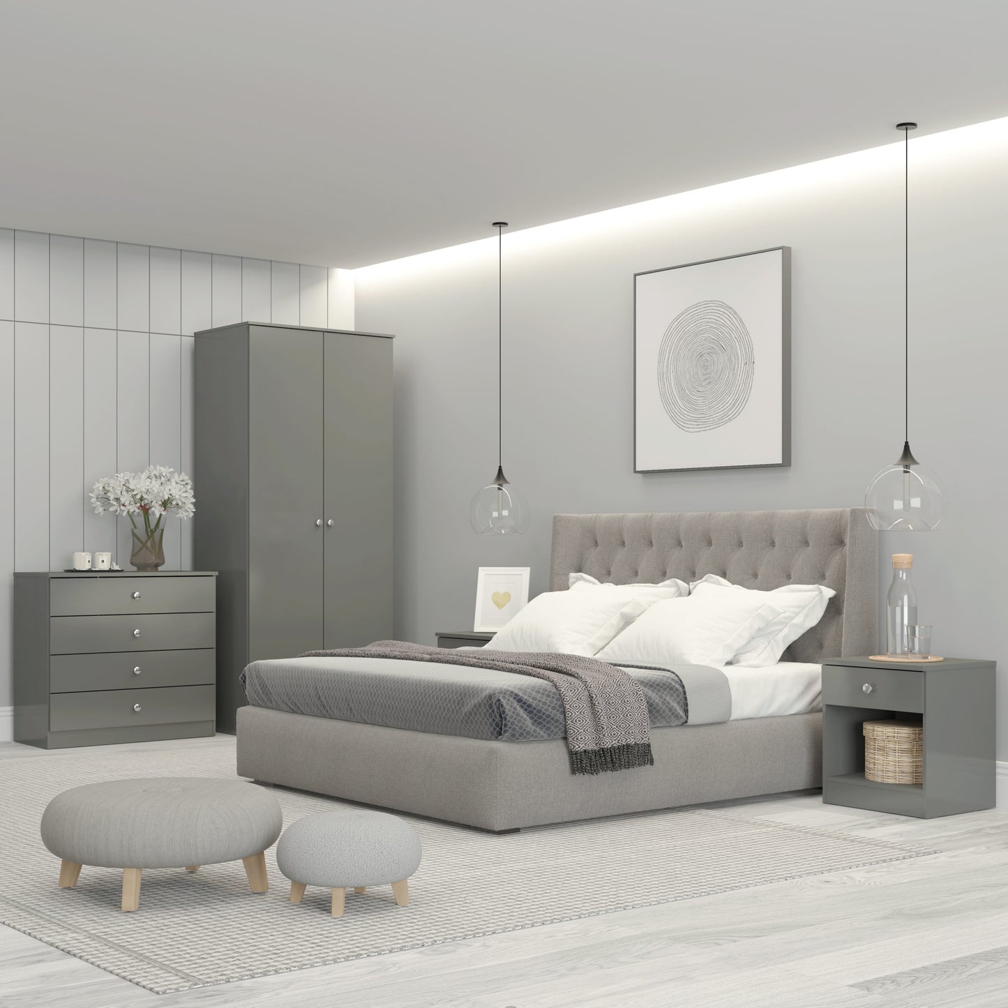 Denver 2 Door Wardrobe - Grey Gloss