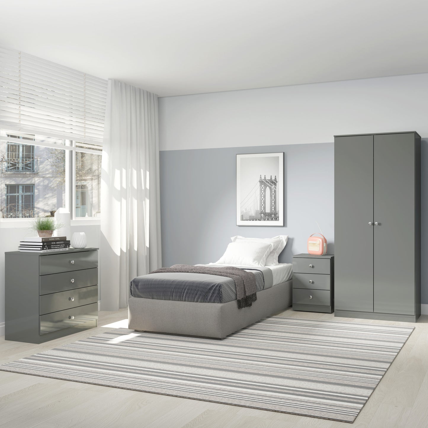 Denver 2 Door Wardrobe - Grey Gloss