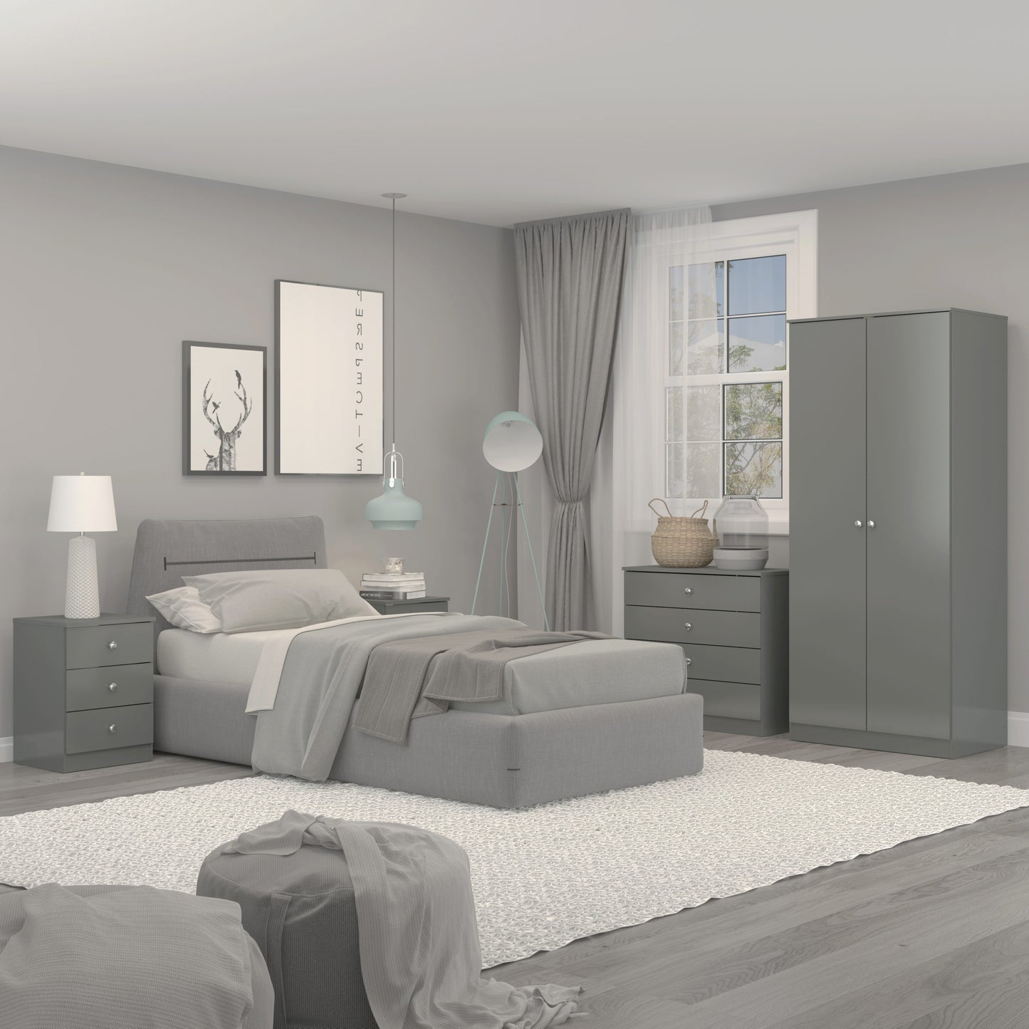 Denver 2 Door Wardrobe - Grey Gloss