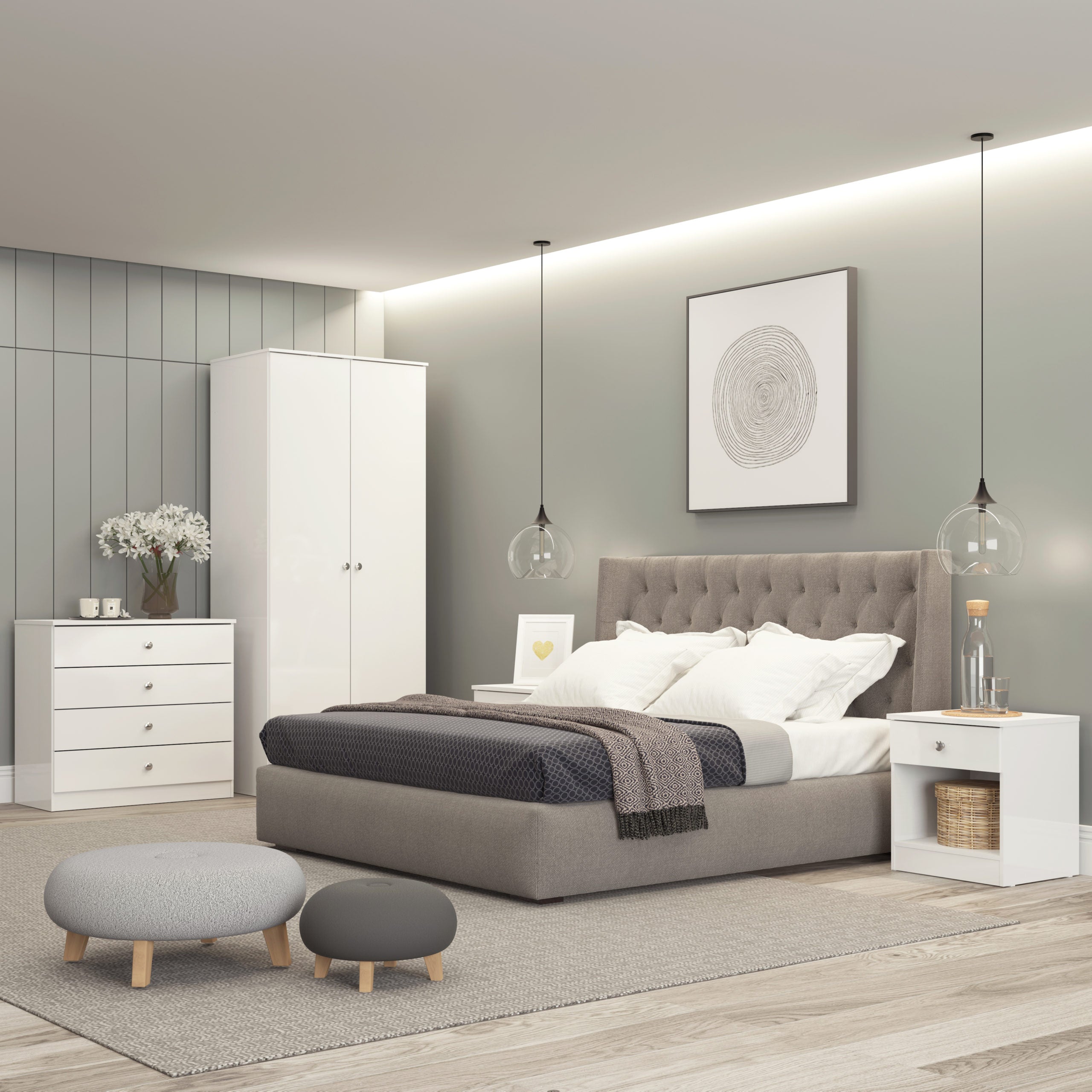 Denver 2 Door Wardrobe - White Gloss