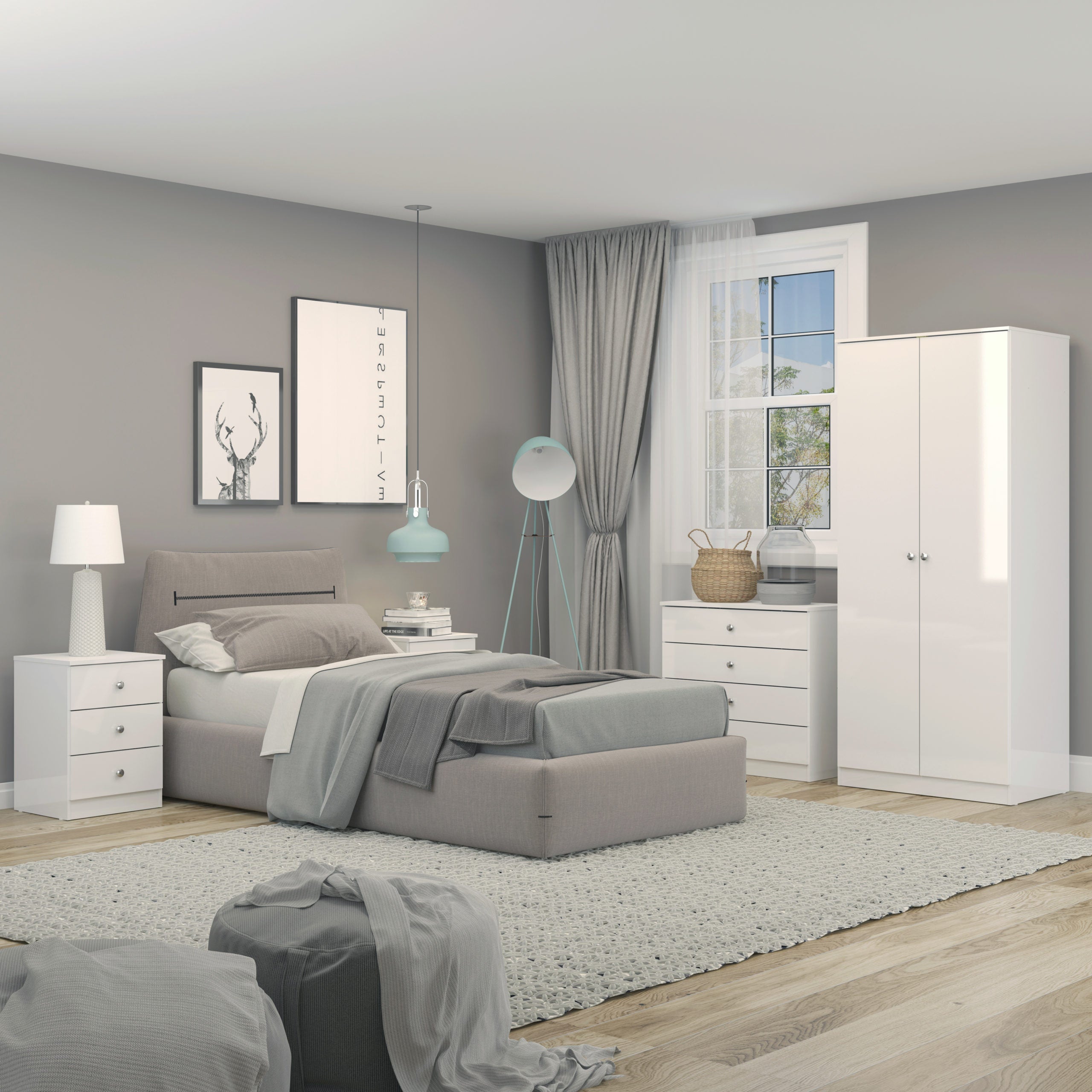 Denver 2 Door Wardrobe - White Gloss