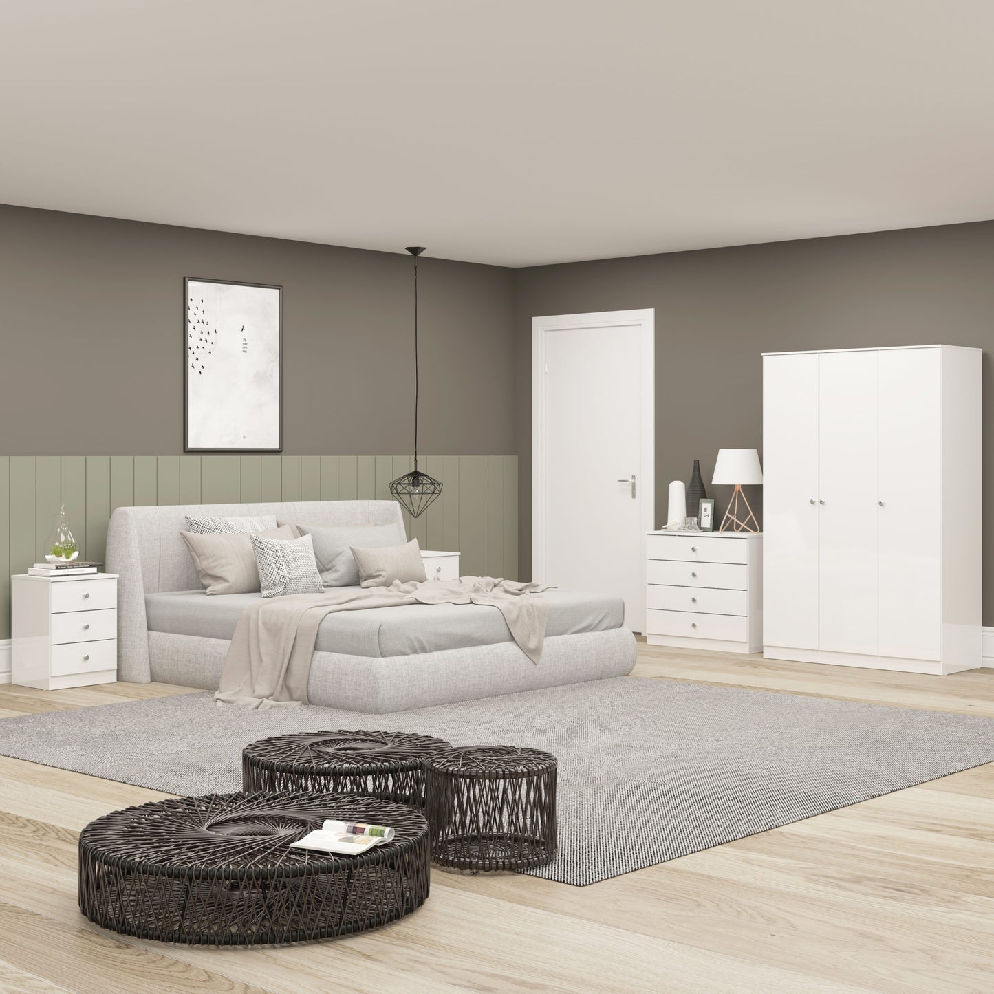 Denver 3 Drawer Bedside - White Gloss