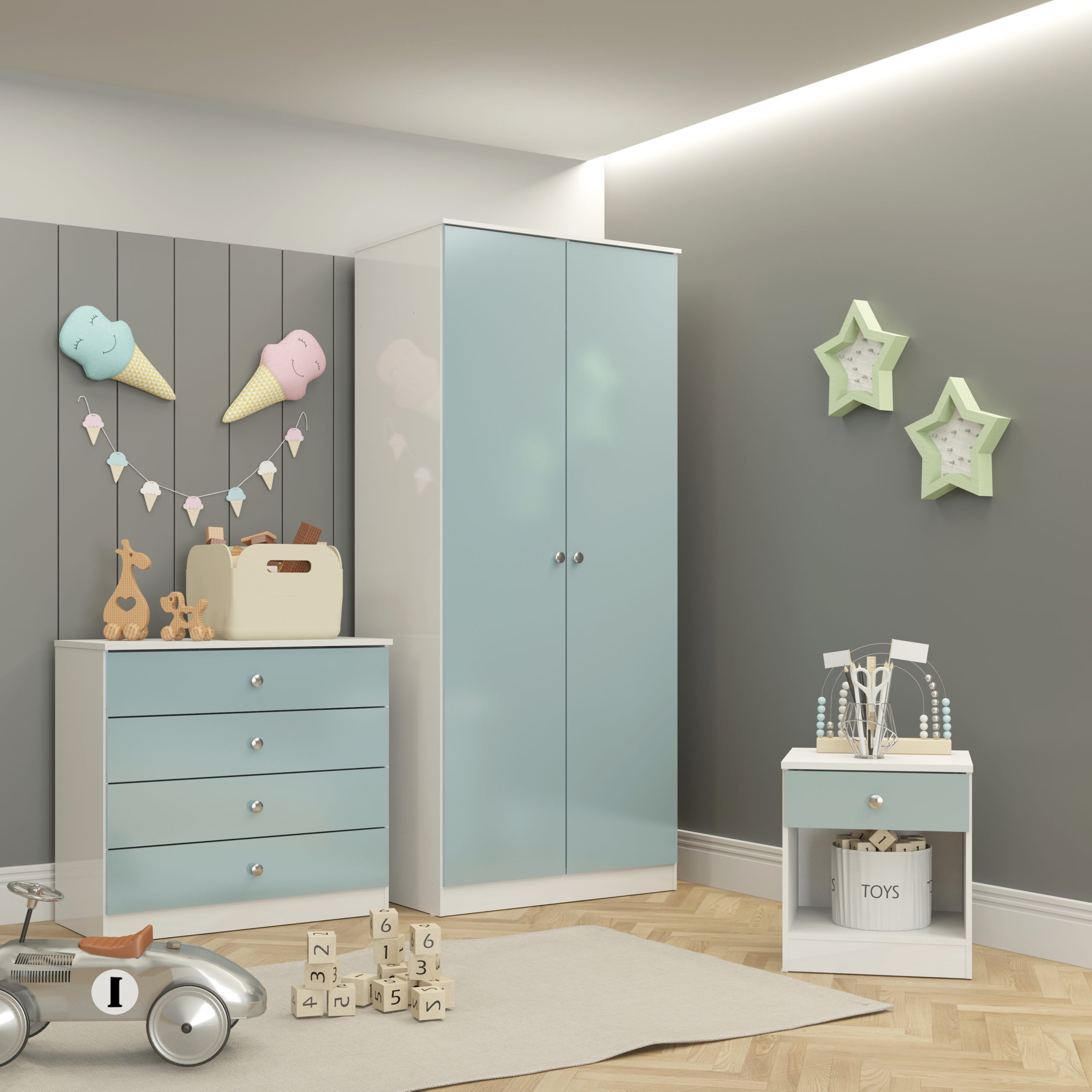 Denver Trio Set - White/Blue Gloss