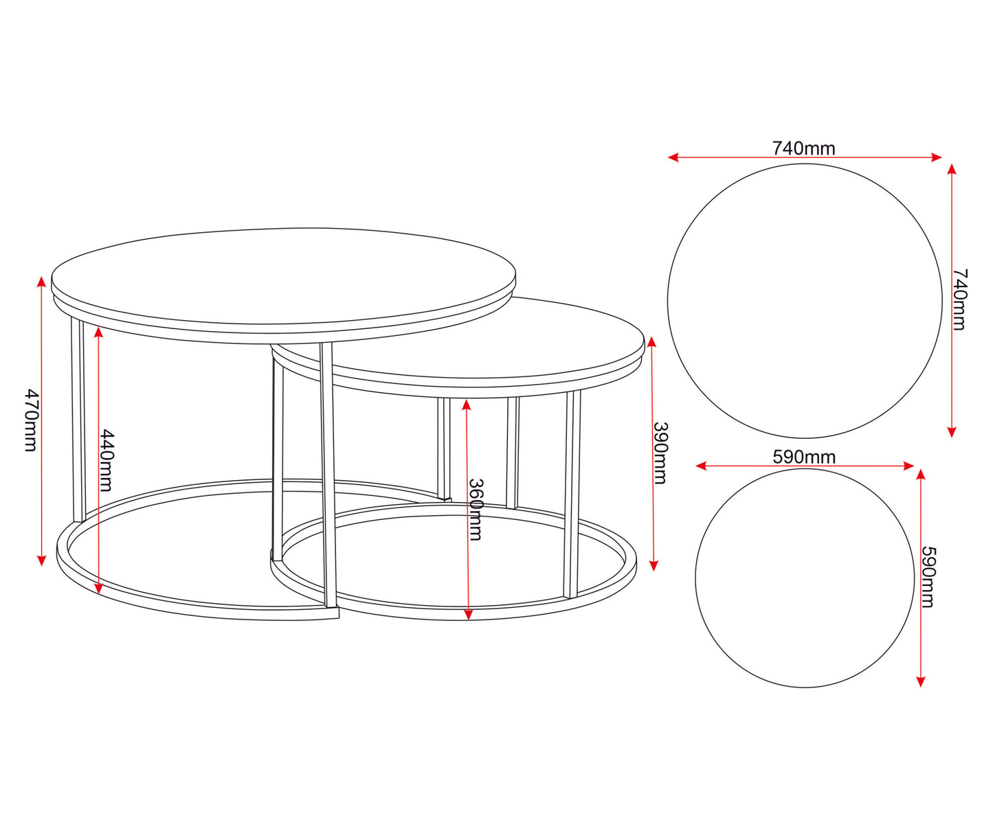 Dallas Round Coffee Table Set - Marble/Gold Effect