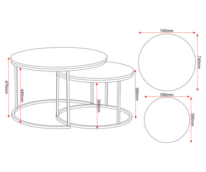 Dallas Round Coffee Table Set - Marble/Gold Effect