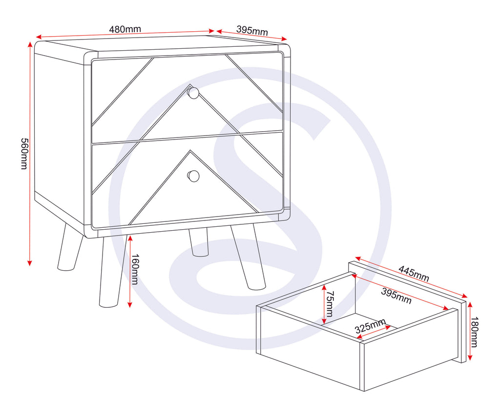 Dixie 2 Drawer Bedside - Dusty Grey/White