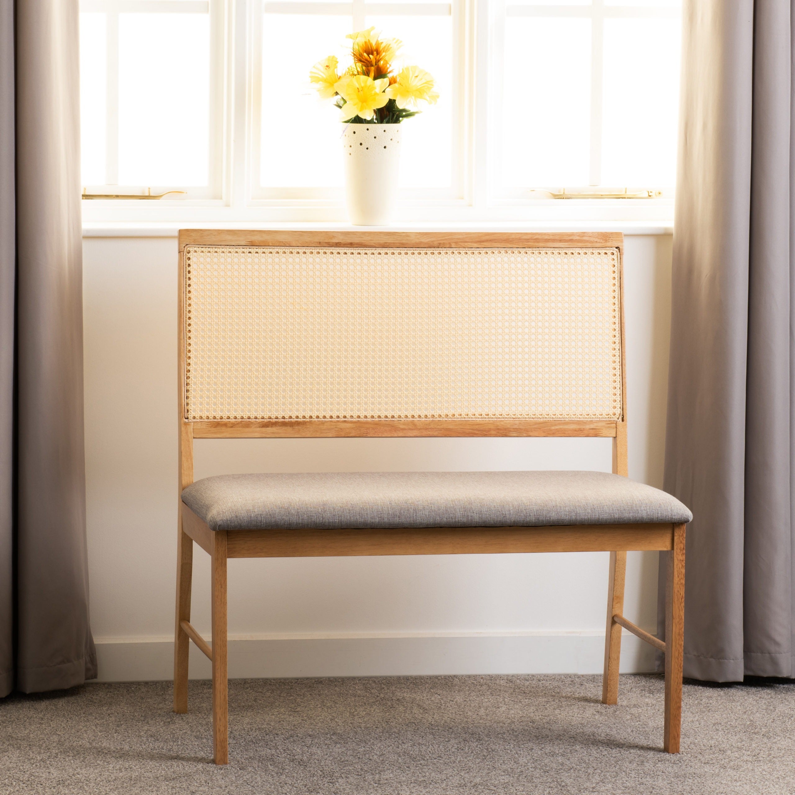 Austin & Ellis Dining Bench Set (X2 Chairs) - Oak Effect/Grey Fabric