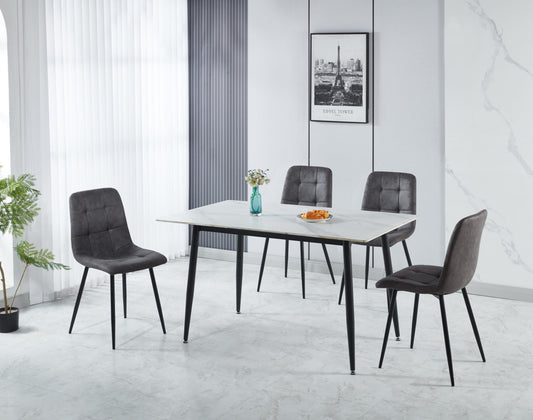 Fenton Dining Set (X4 Chairs) - White/Dark Grey Suede Fabric