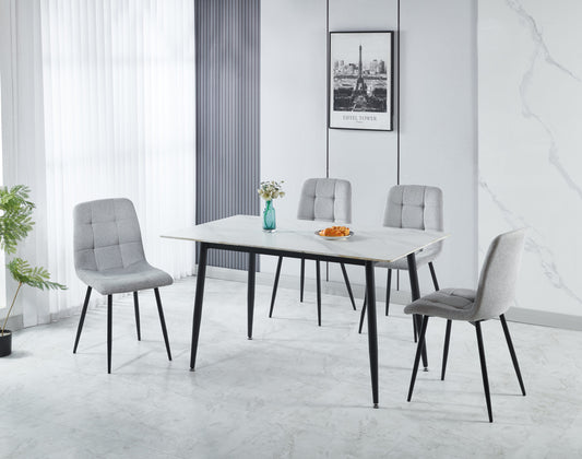 Fenton Dining Set (X4 Chairs) - White/Light Grey Fabric