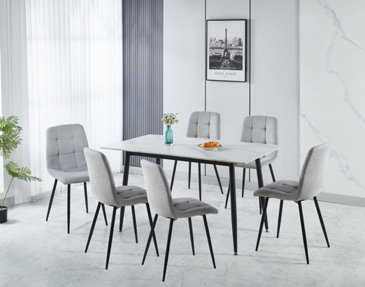 Fenton Dining Set (X6 Chairs) - White/Light Grey Fabric