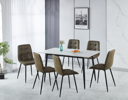 Fenton Dining Set (X6 Chairs) - White/Olive Green Suede Fabric
