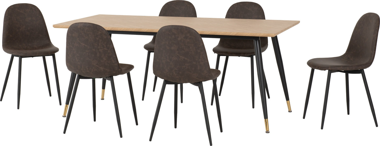 Hamilton & Athens Large Dining Set (X6 Chairs) - Medium Oak Effect/Brown Pu