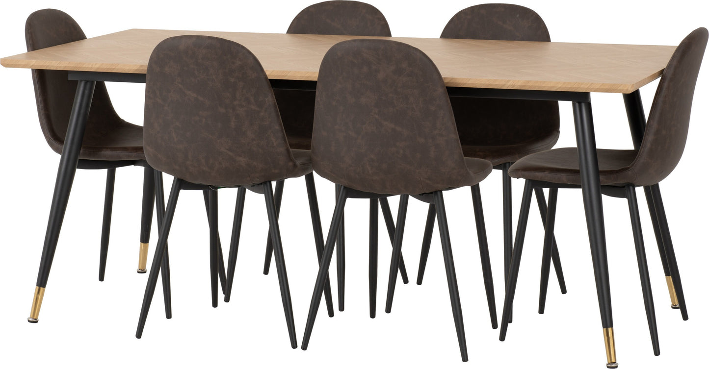 Hamilton & Athens Large Dining Set (X6 Chairs) - Medium Oak Effect/Brown Pu