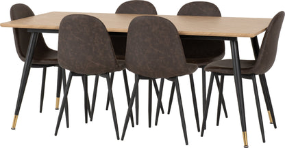 Hamilton & Athens Large Dining Set (X6 Chairs) - Medium Oak Effect/Brown Pu